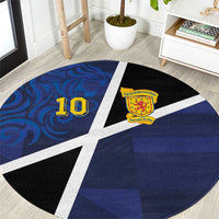 Custom Scottish Football Round Carpet Lion and Tartan Patchwork Pattern