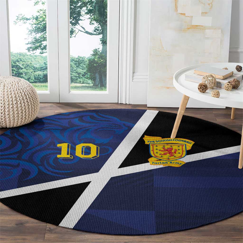 Custom Scottish Football Round Carpet Lion and Tartan Patchwork Pattern