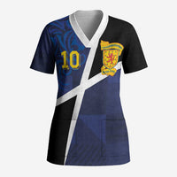 Custom Scottish Football Scrub Top Lion and Tartan Patchwork Pattern