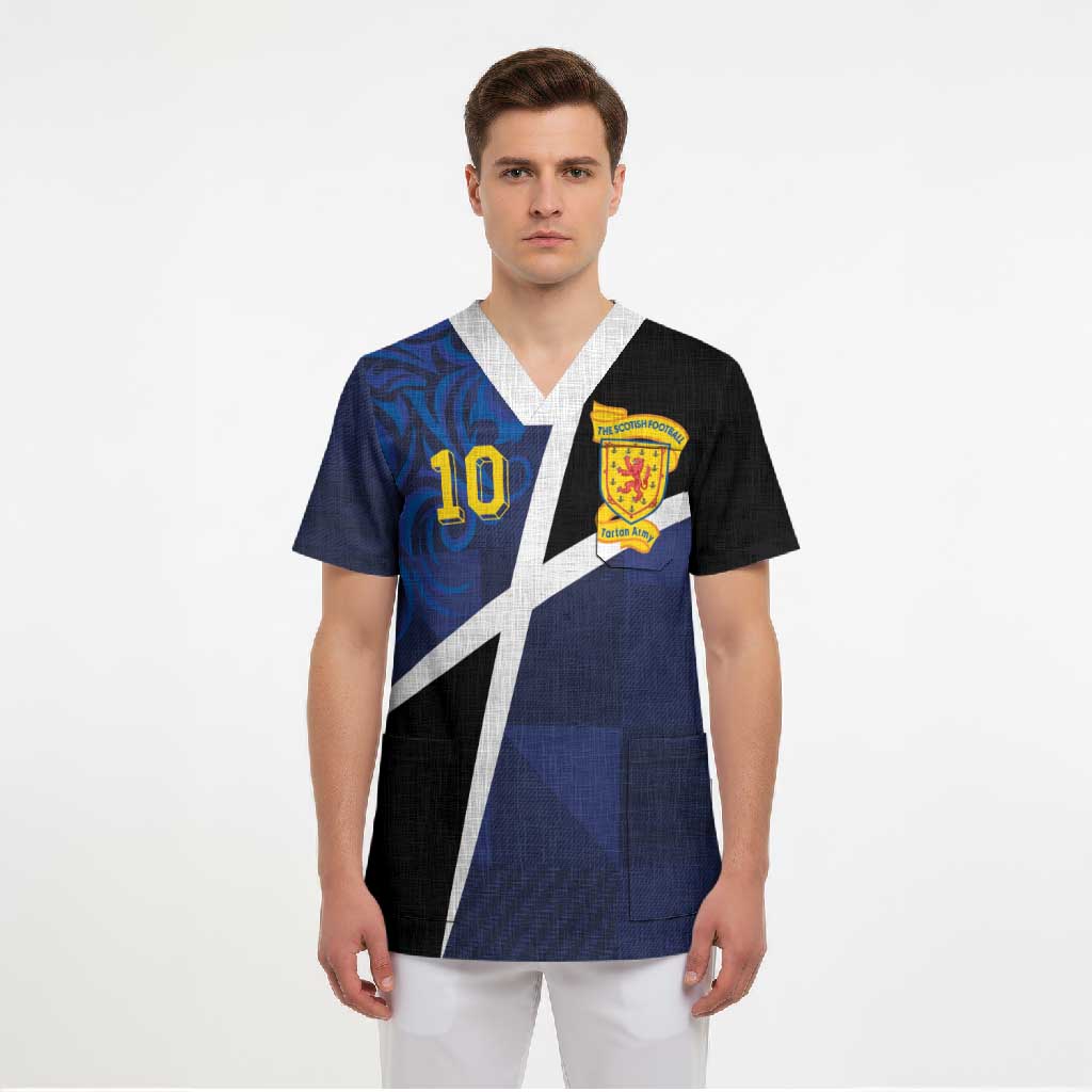 Custom Scottish Football Scrub Top Lion and Tartan Patchwork Pattern