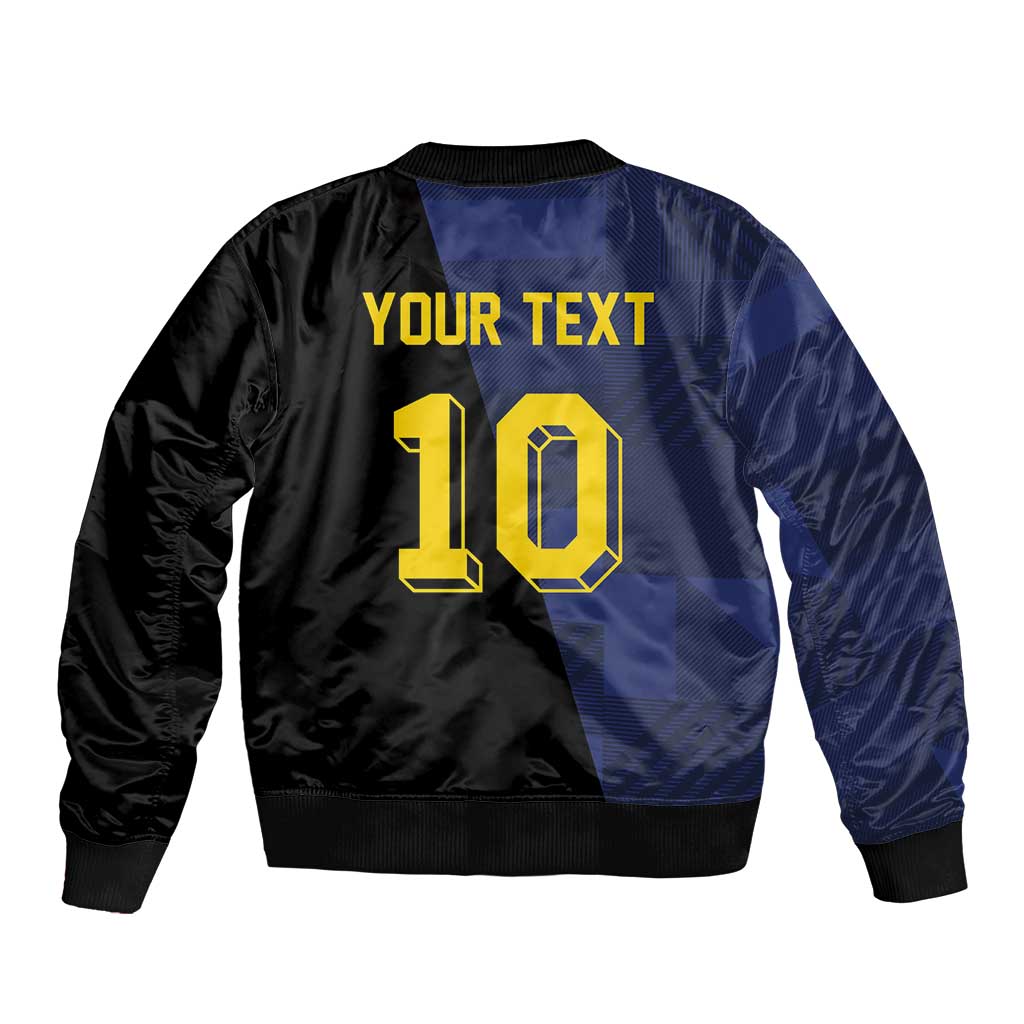 Custom Scottish Football Sleeve Zip Bomber Jacket Lion and Tartan Patchwork Pattern