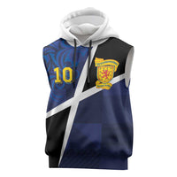 Custom Scottish Football Sleeveless Hoodie Lion and Tartan Patchwork Pattern