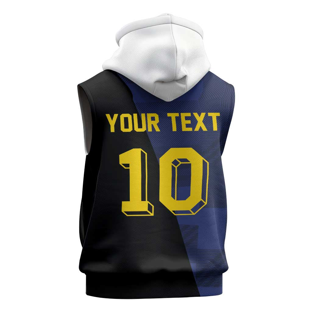 Custom Scottish Football Sleeveless Hoodie Lion and Tartan Patchwork Pattern