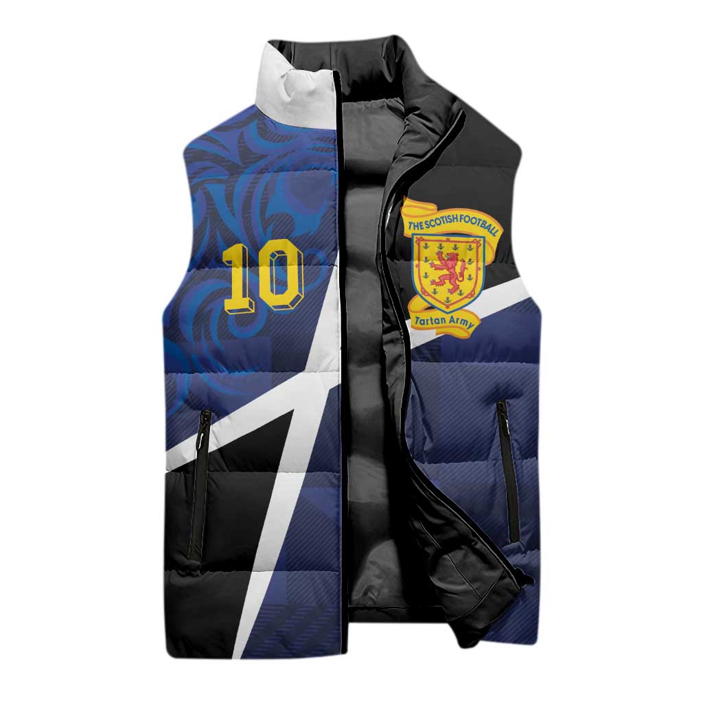 Custom Scottish Football Sleeveless Puffer Jacket Lion and Tartan Patchwork Pattern