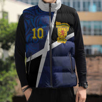 Custom Scottish Football Sleeveless Puffer Jacket Lion and Tartan Patchwork Pattern