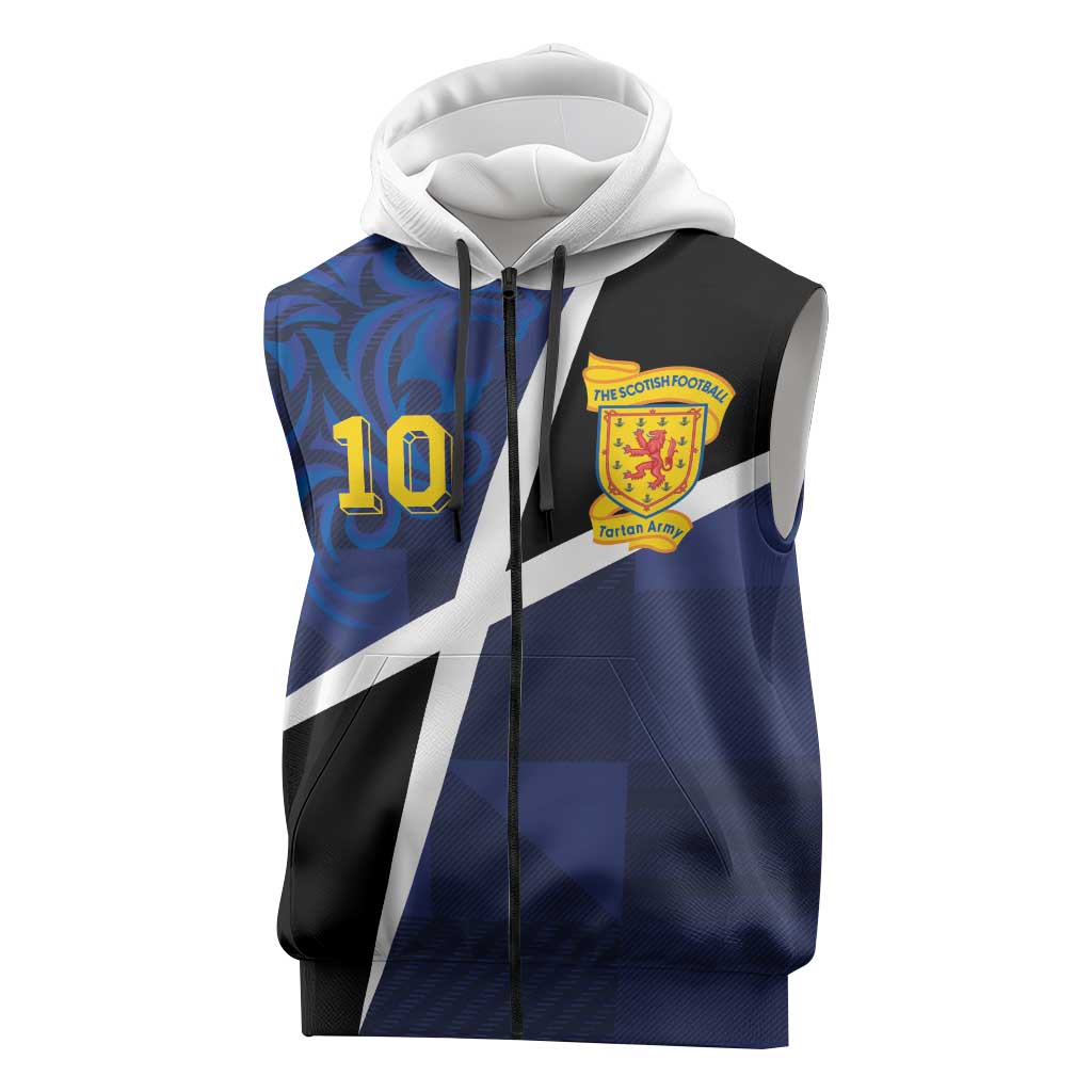 Custom Scottish Football Sleeveless Zip Hoodie Lion and Tartan Patchwork Pattern