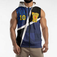 Custom Scottish Football Sleeveless Zip Hoodie Lion and Tartan Patchwork Pattern