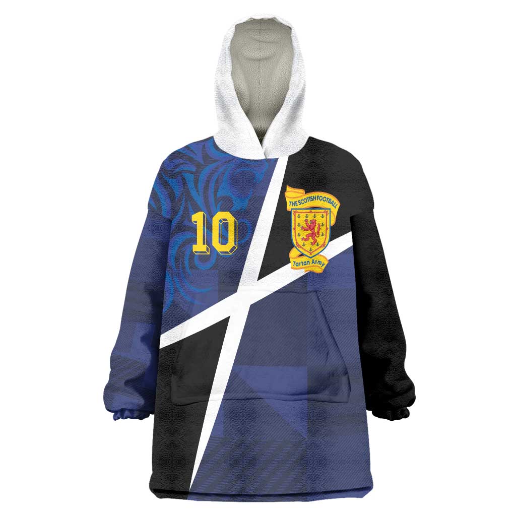 Custom Scottish Football Wearable Blanket Hoodie Lion and Tartan Patchwork Pattern