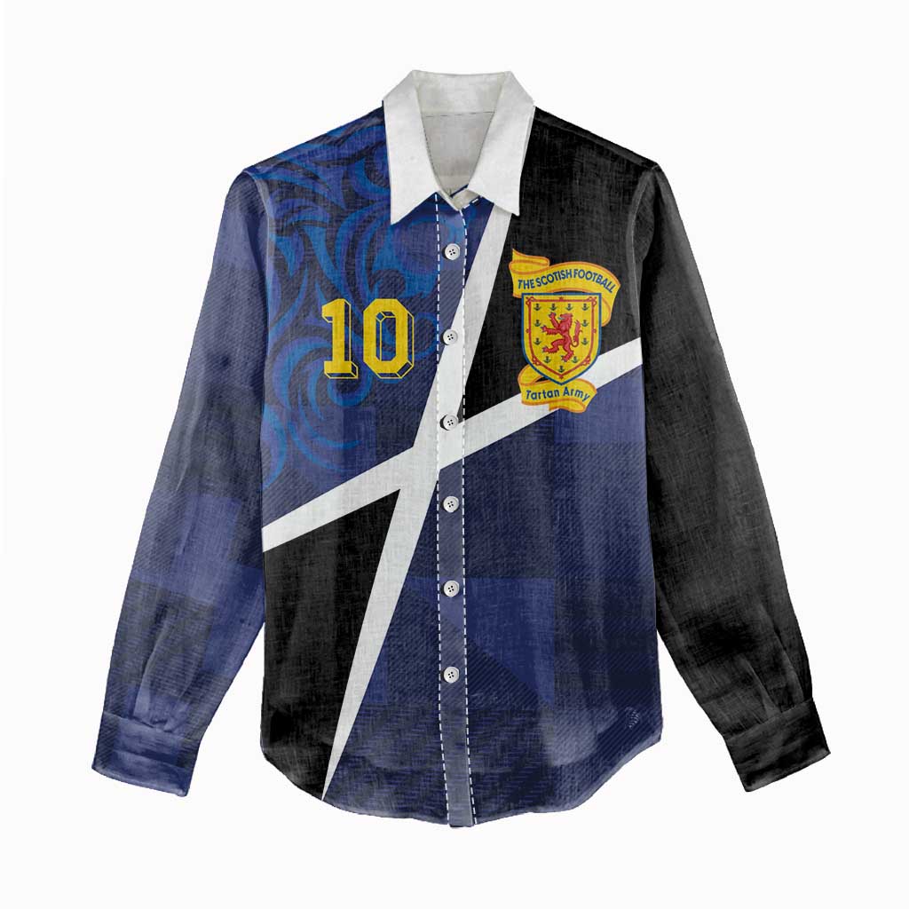 Custom Scottish Football Women Casual Shirt Lion and Tartan Patchwork Pattern