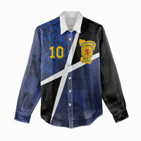 Custom Scottish Football Women Casual Shirt Lion and Tartan Patchwork Pattern