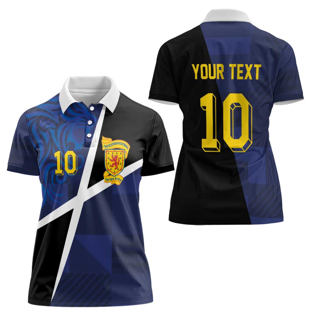 Custom Scottish Football Women Polo Shirt Lion and Tartan Patchwork Pattern