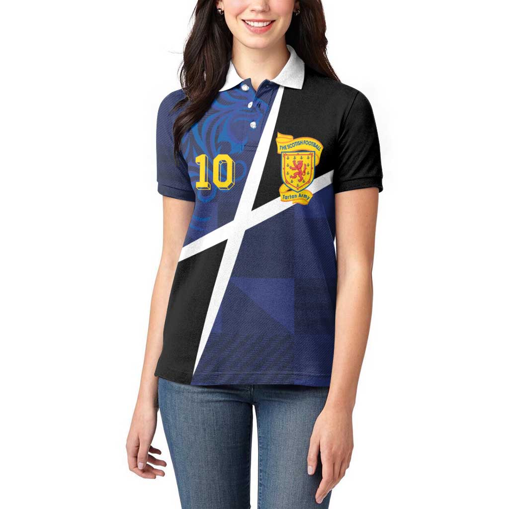 Custom Scottish Football Women Polo Shirt Lion and Tartan Patchwork Pattern