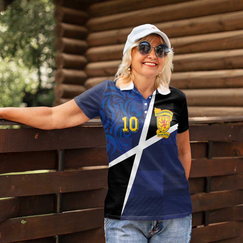 Custom Scottish Football Women Polo Shirt Lion and Tartan Patchwork Pattern