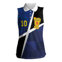 Custom Scottish Football Women Sleeveless Polo Shirt Lion and Tartan Patchwork Pattern