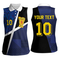 Custom Scottish Football Women Sleeveless Polo Shirt Lion and Tartan Patchwork Pattern