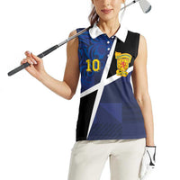 Custom Scottish Football Women Sleeveless Polo Shirt Lion and Tartan Patchwork Pattern