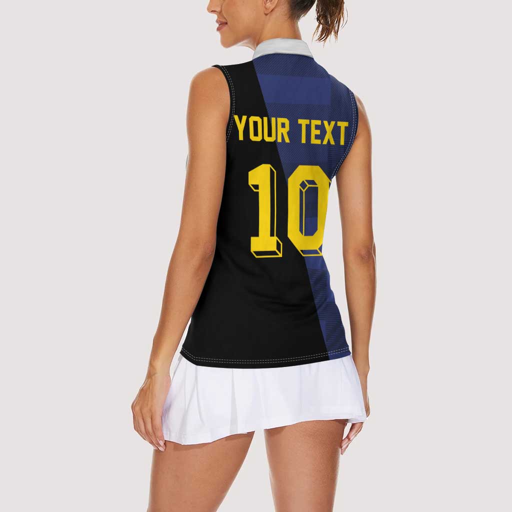 Custom Scottish Football Women Sleeveless Polo Shirt Lion and Tartan Patchwork Pattern