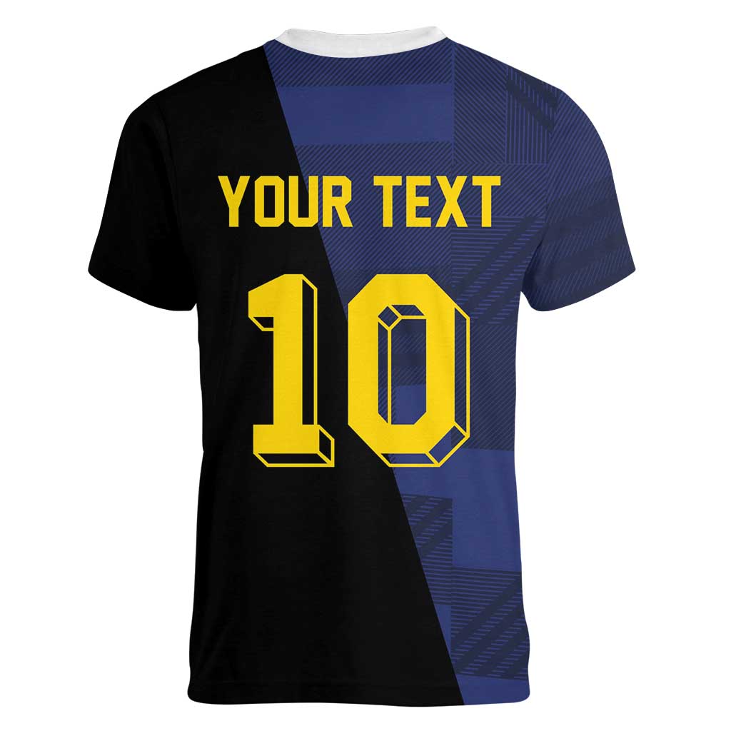 Custom Scottish Football Women V-Neck T-Shirt Lion and Tartan Patchwork Pattern