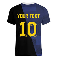 Custom Scottish Football Women V-Neck T-Shirt Lion and Tartan Patchwork Pattern