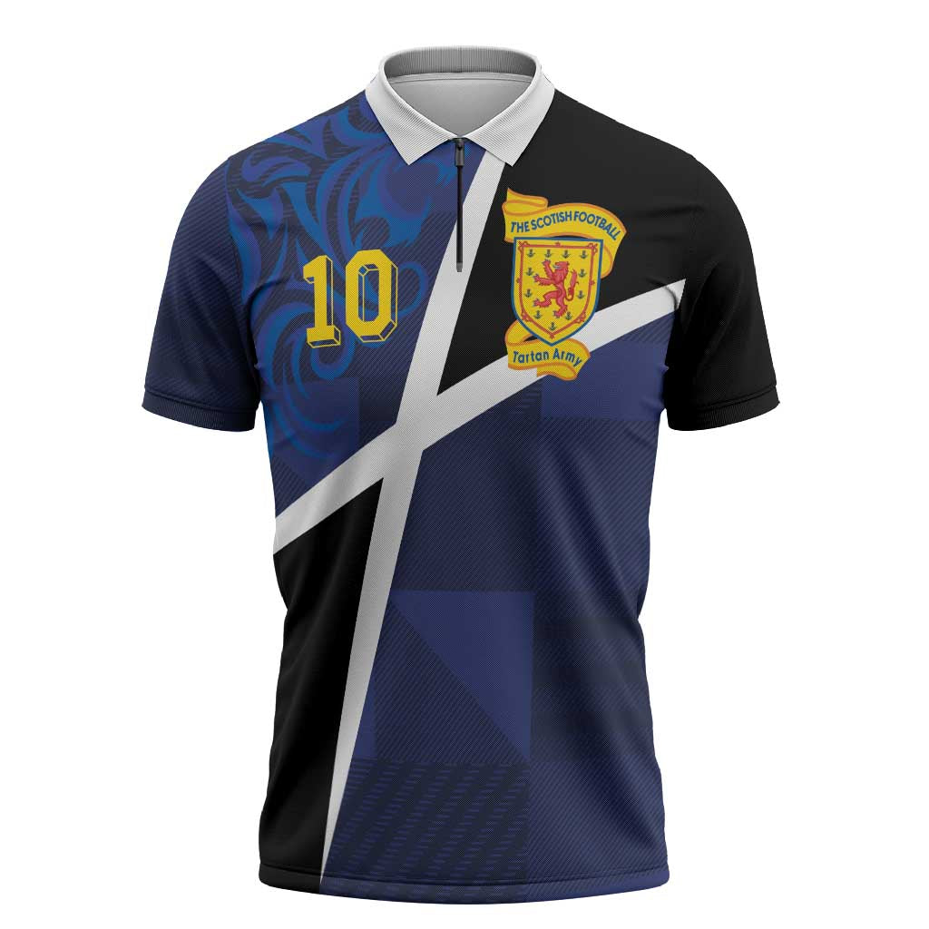 Custom Scottish Football Zipper Polo Shirt Lion and Tartan Patchwork Pattern