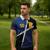 Custom Scottish Football Zipper Polo Shirt Lion and Tartan Patchwork Pattern