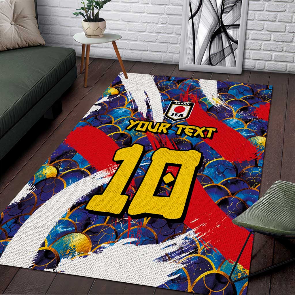 Custom Japan Football Area Rug Seigaiha and Brush Style