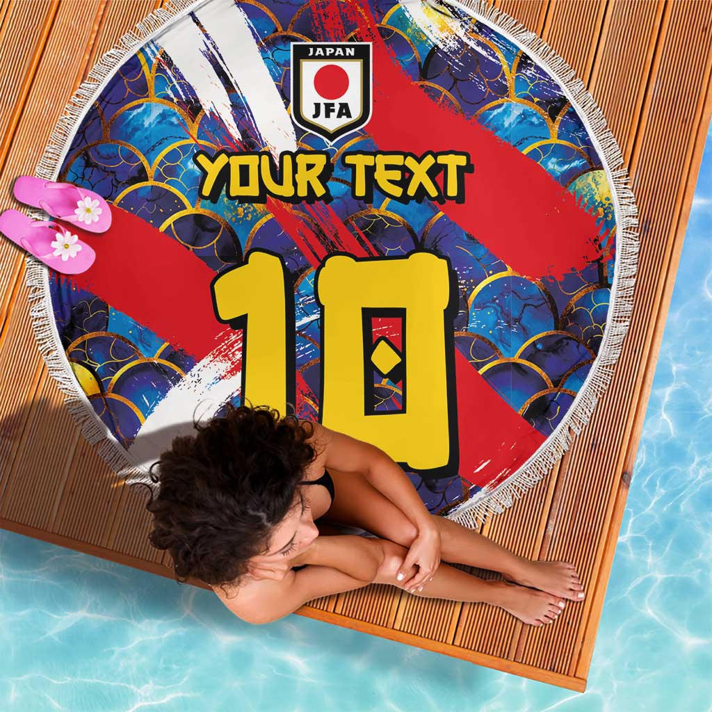 Custom Japan Football Beach Blanket Seigaiha and Brush Style