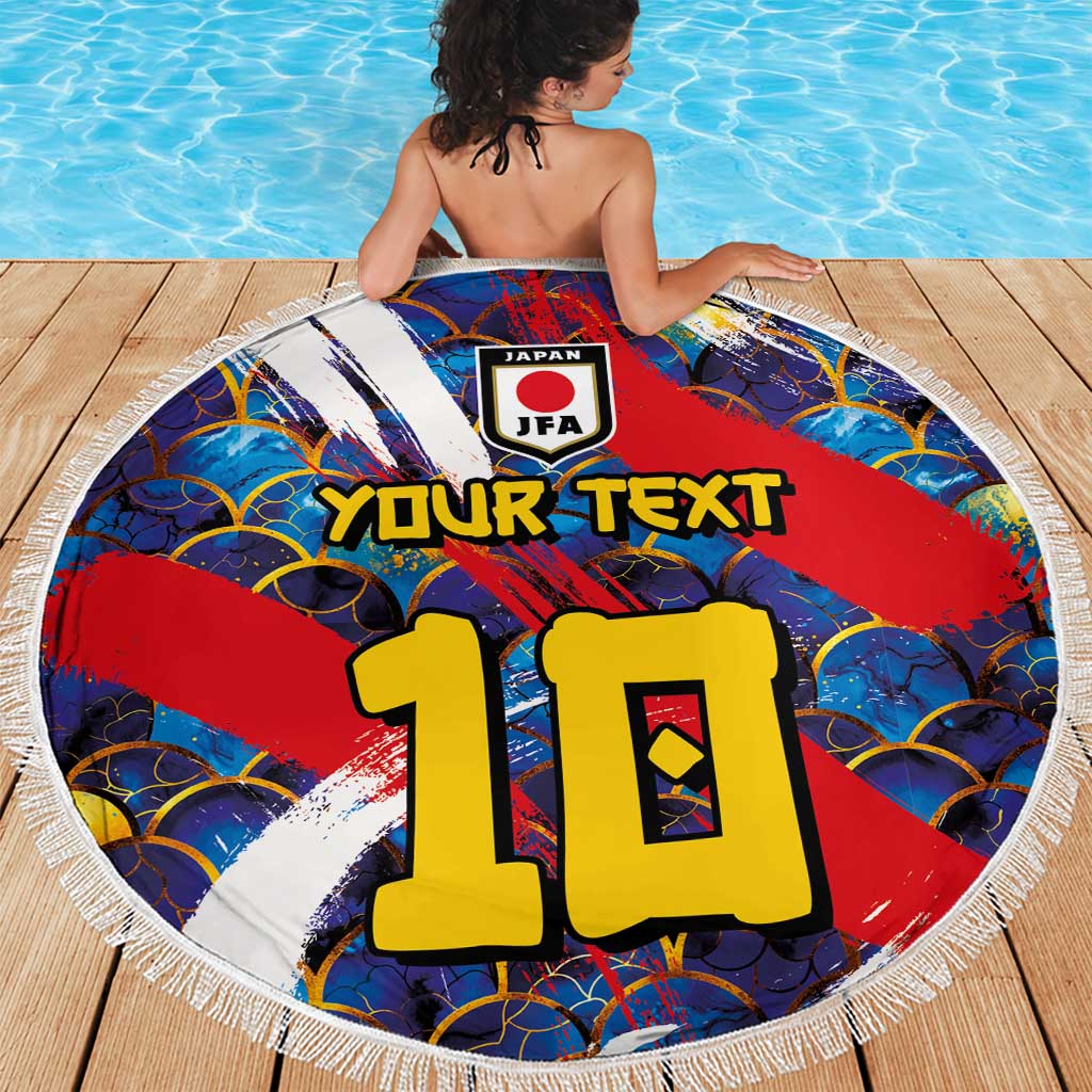 Custom Japan Football Beach Blanket Seigaiha and Brush Style