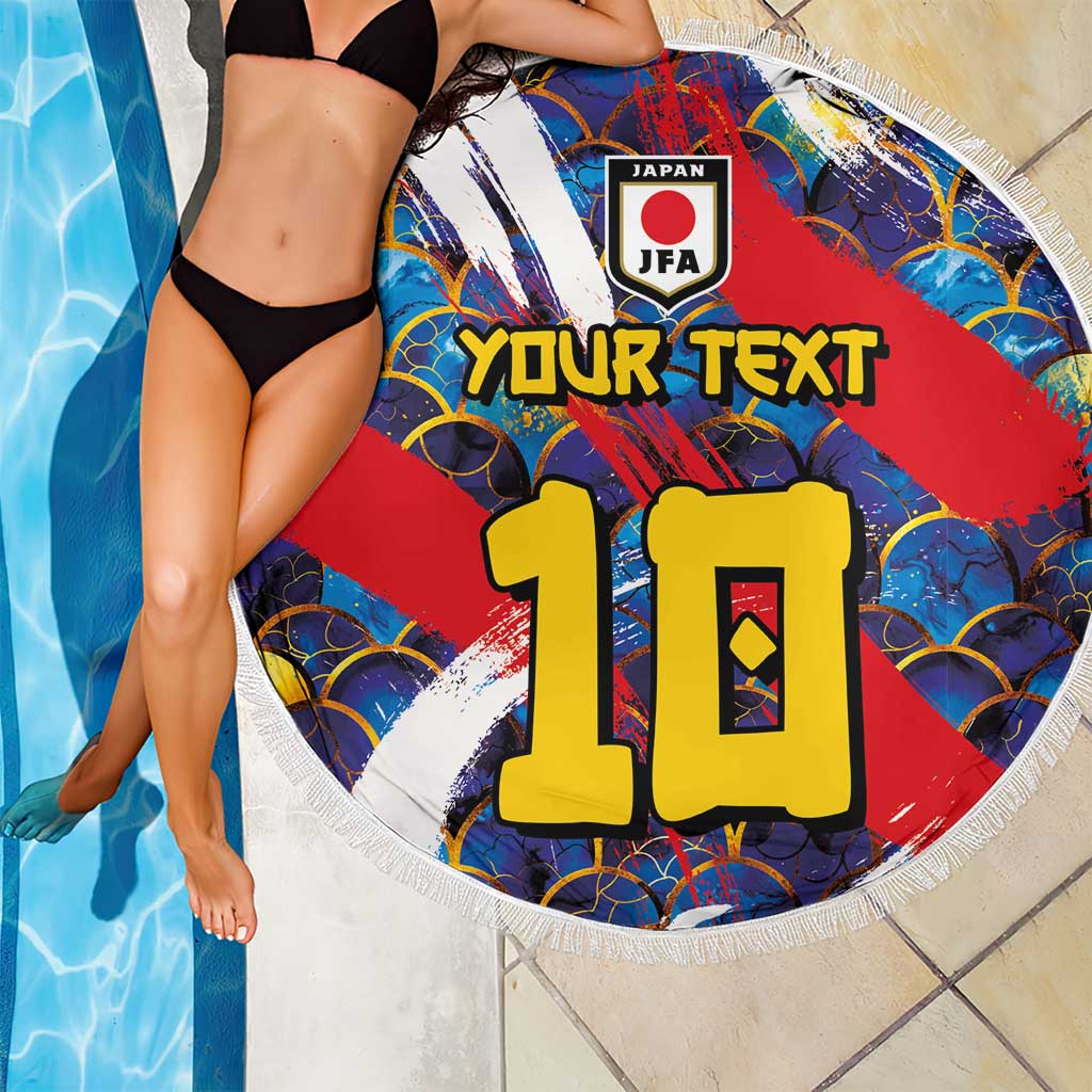 Custom Japan Football Beach Blanket Seigaiha and Brush Style