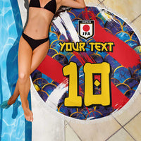 Custom Japan Football Beach Blanket Seigaiha and Brush Style
