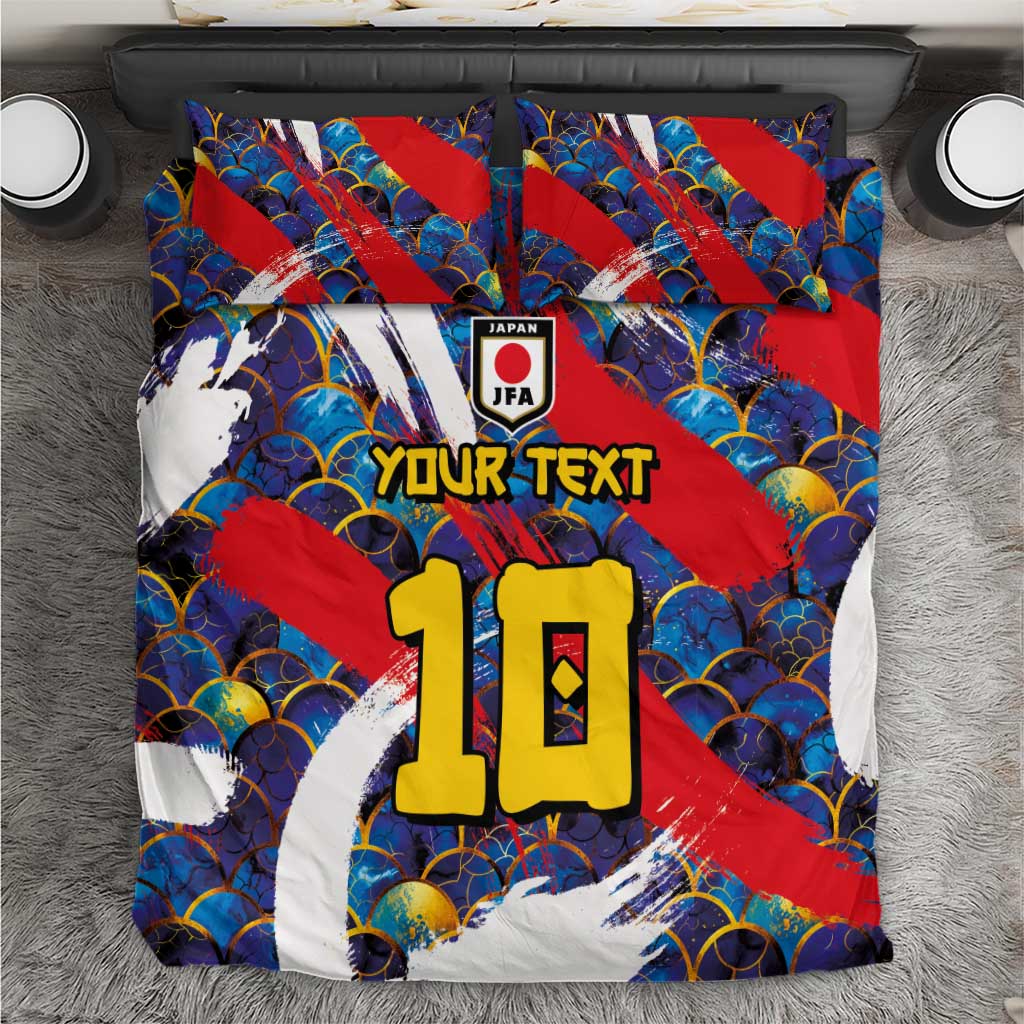 Custom Japan Football Bedding Set Seigaiha and Brush Style