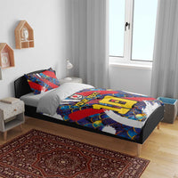 Custom Japan Football Bedding Set Seigaiha and Brush Style