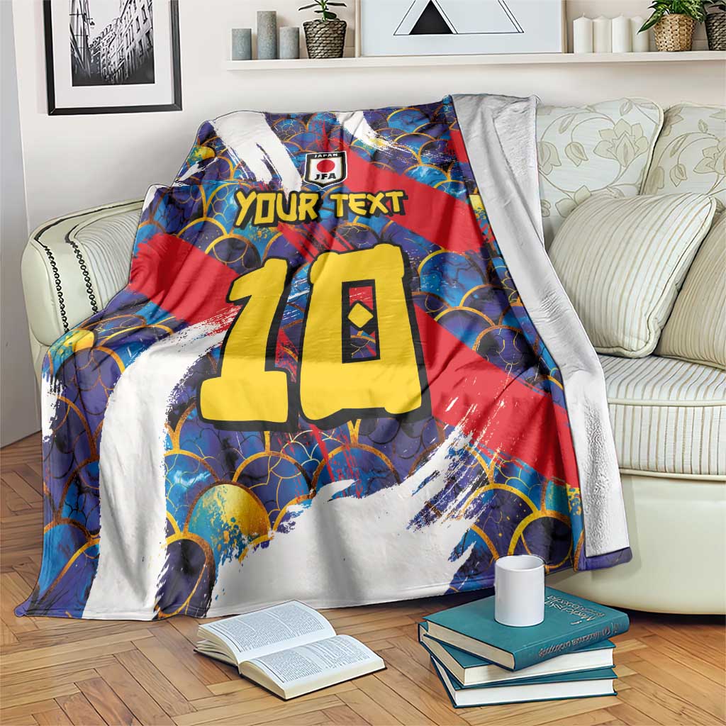 Custom Japan Football Blanket Seigaiha and Brush Style