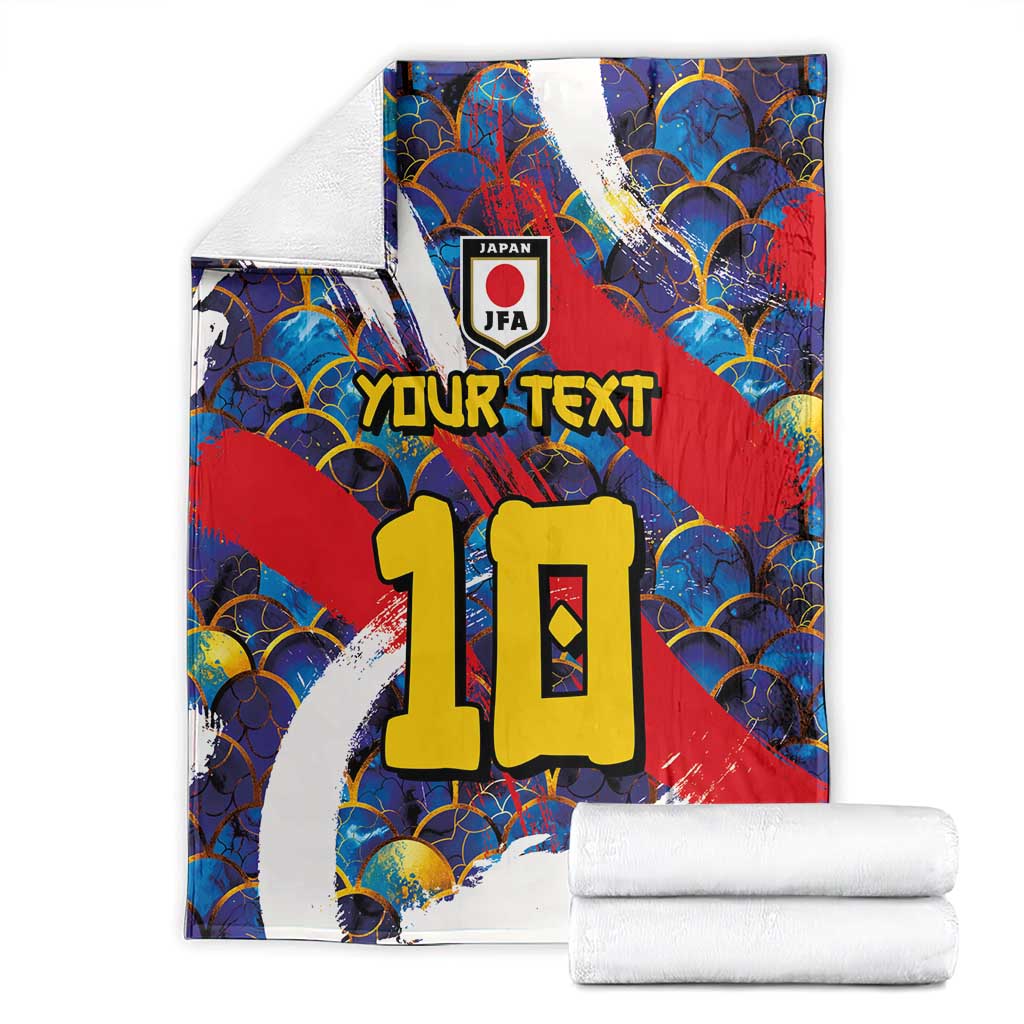 Custom Japan Football Blanket Seigaiha and Brush Style