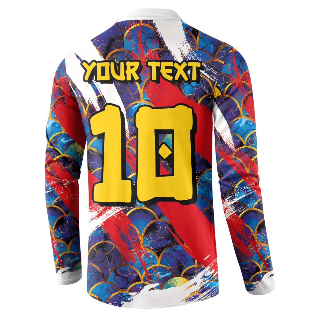 Custom Japan Football Button Sweatshirt Seigaiha and Brush Style