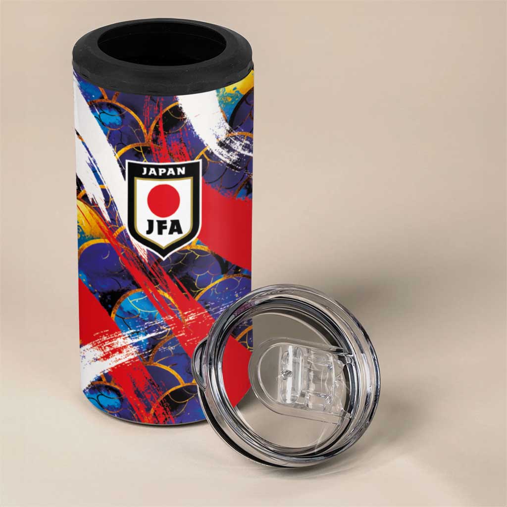 Custom Japan Football 4 in 1 Can Cooler Tumbler Seigaiha and Brush Style