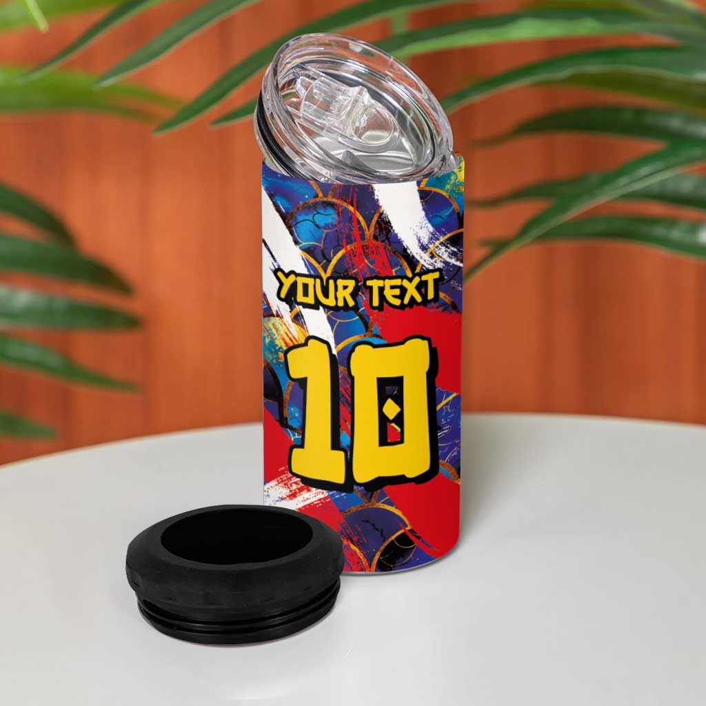 Custom Japan Football 4 in 1 Can Cooler Tumbler Seigaiha and Brush Style