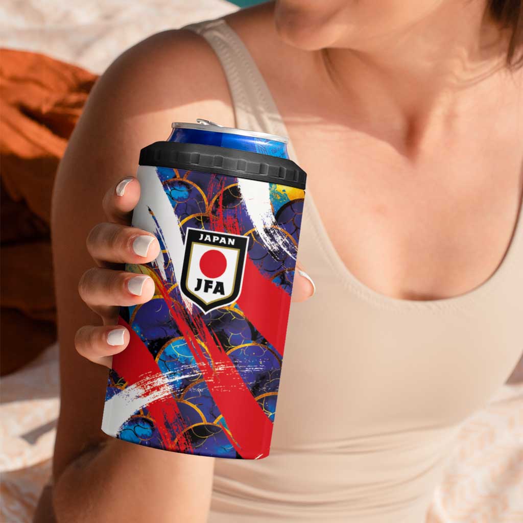 Custom Japan Football 4 in 1 Can Cooler Tumbler Seigaiha and Brush Style