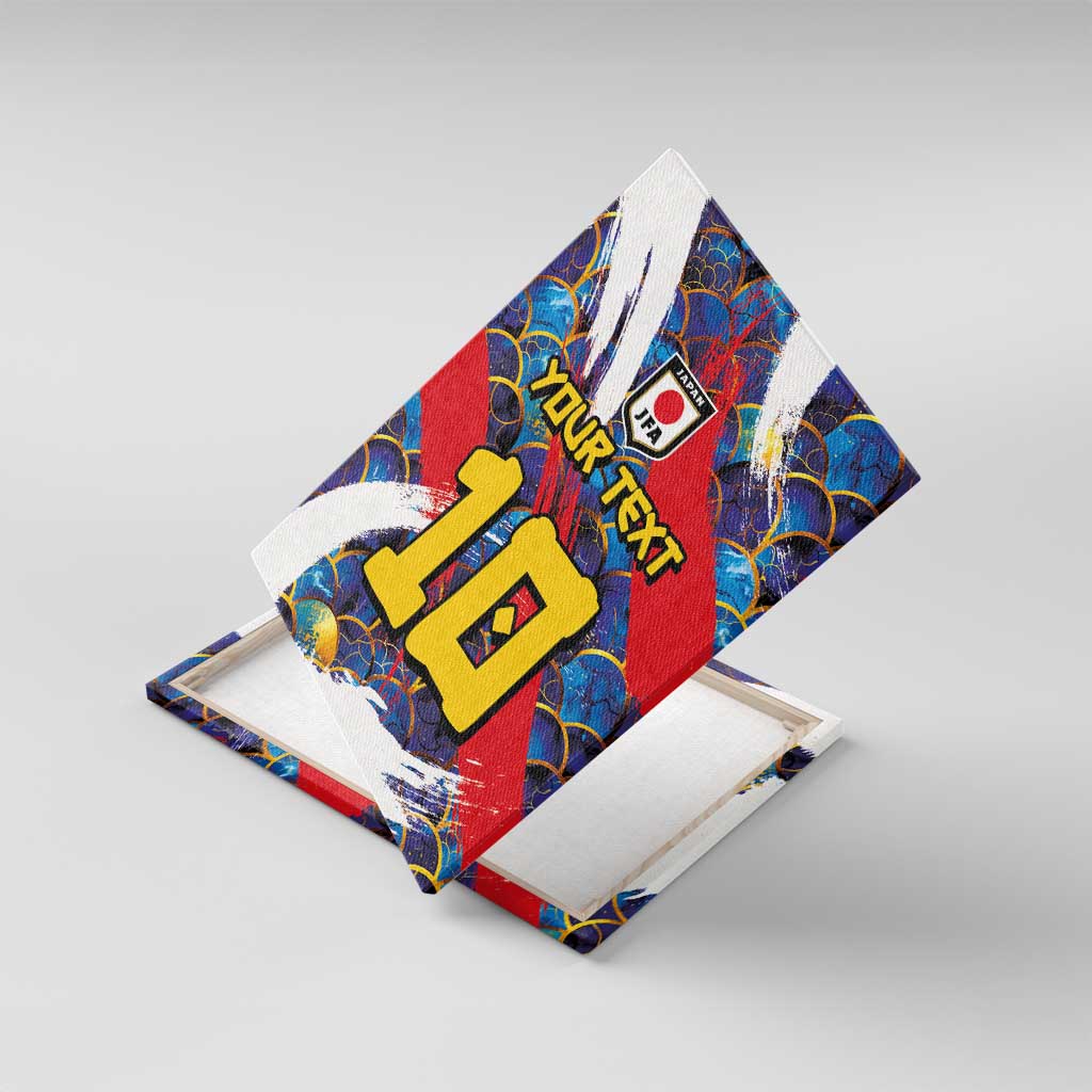 Custom Japan Football Canvas Wall Art Seigaiha and Brush Style