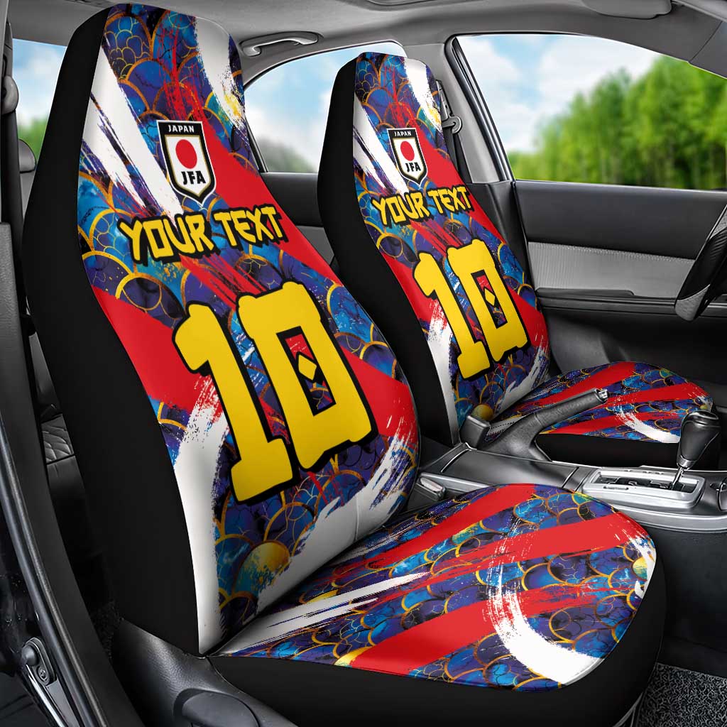 Custom Japan Football Car Seat Cover Seigaiha and Brush Style