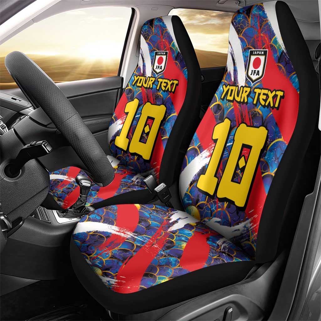 Custom Japan Football Car Seat Cover Seigaiha and Brush Style