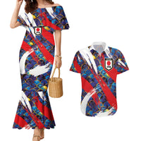 Custom Japan Football Couples Matching Mermaid Dress and Hawaiian Shirt Seigaiha and Brush Style