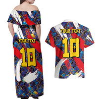 Custom Japan Football Couples Matching Off Shoulder Maxi Dress and Hawaiian Shirt Seigaiha and Brush Style