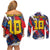 Custom Japan Football Couples Matching Off Shoulder Short Dress and Long Sleeve Button Shirt Seigaiha and Brush Style