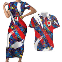 Custom Japan Football Couples Matching Short Sleeve Bodycon Dress and Hawaiian Shirt Seigaiha and Brush Style