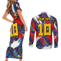 Custom Japan Football Couples Matching Short Sleeve Bodycon Dress and Long Sleeve Button Shirt Seigaiha and Brush Style