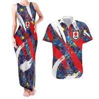 Custom Japan Football Couples Matching Tank Maxi Dress and Hawaiian Shirt Seigaiha and Brush Style
