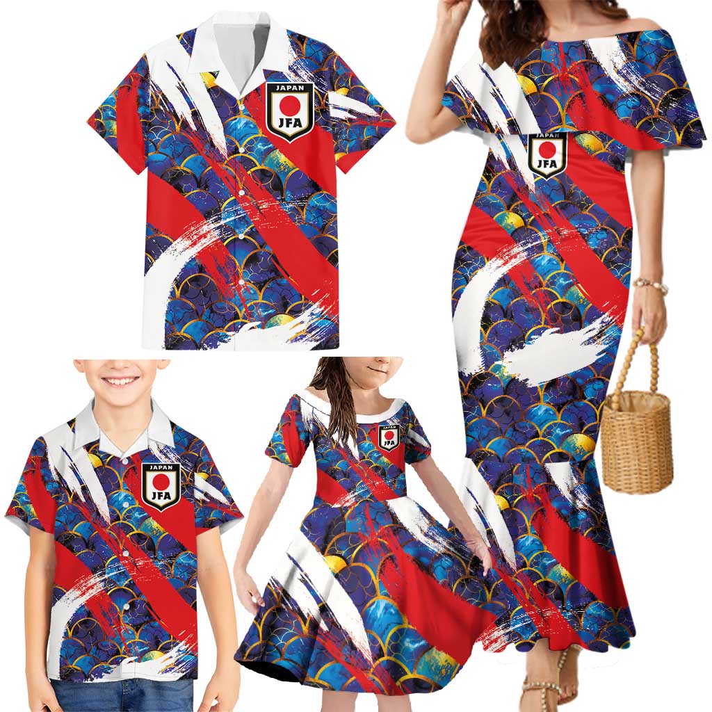 Custom Japan Football Family Matching Mermaid Dress and Hawaiian Shirt Seigaiha and Brush Style