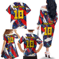 Custom Japan Football Family Matching Off The Shoulder Long Sleeve Dress and Hawaiian Shirt Seigaiha and Brush Style