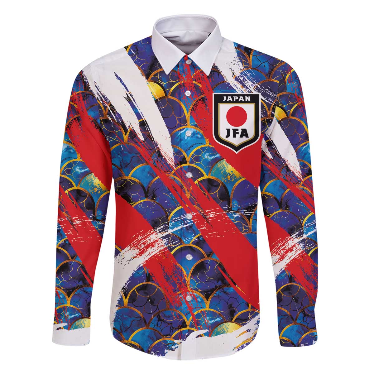 Custom Japan Football Family Matching Off The Shoulder Long Sleeve Dress and Hawaiian Shirt Seigaiha and Brush Style